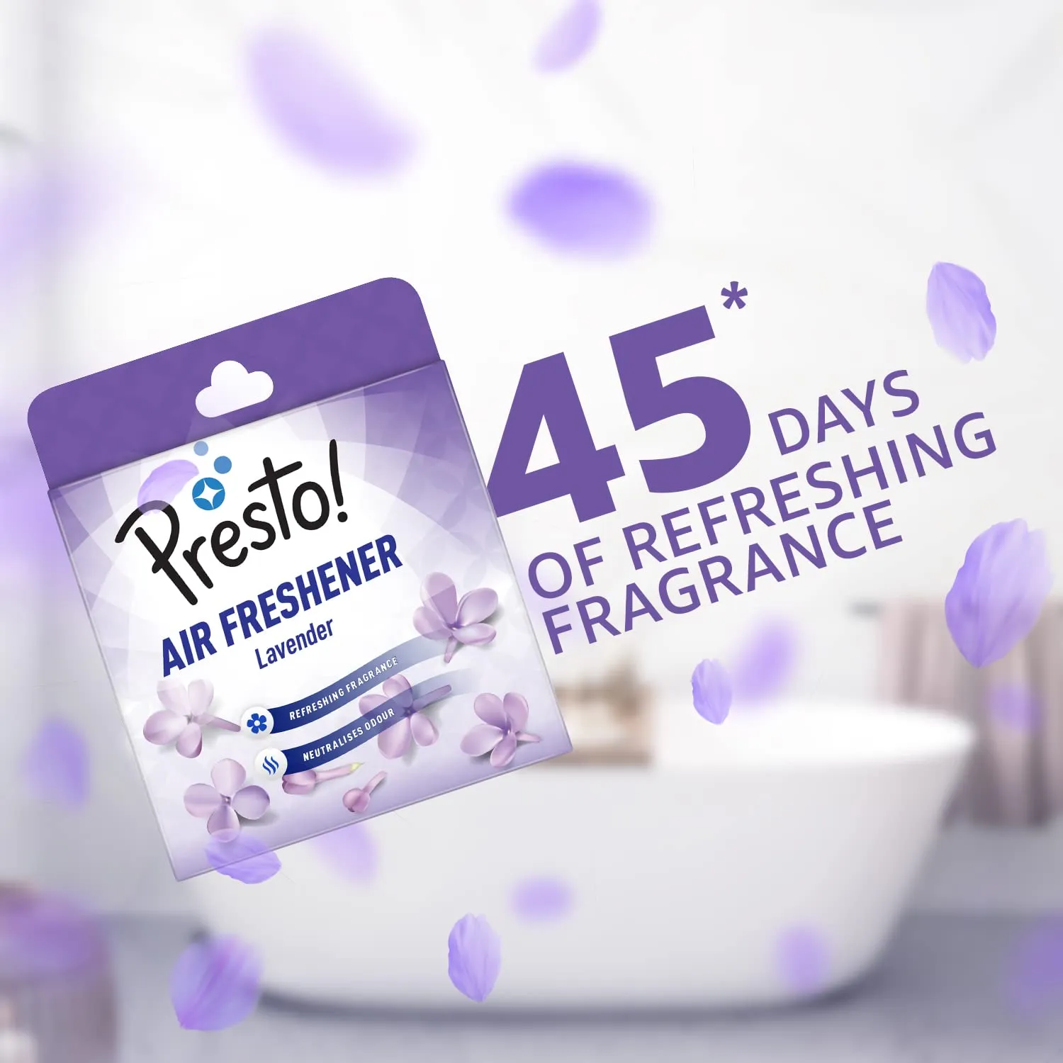 Amazon Brand - Presto! Bathroom Air Freshener Blocks For Long-Lasting Fragrance, Assorted Fragrances: Lavender, Rose, Sandal And Jasmine, Pack Of 8 (Pack Of 4 X 2 Packs)