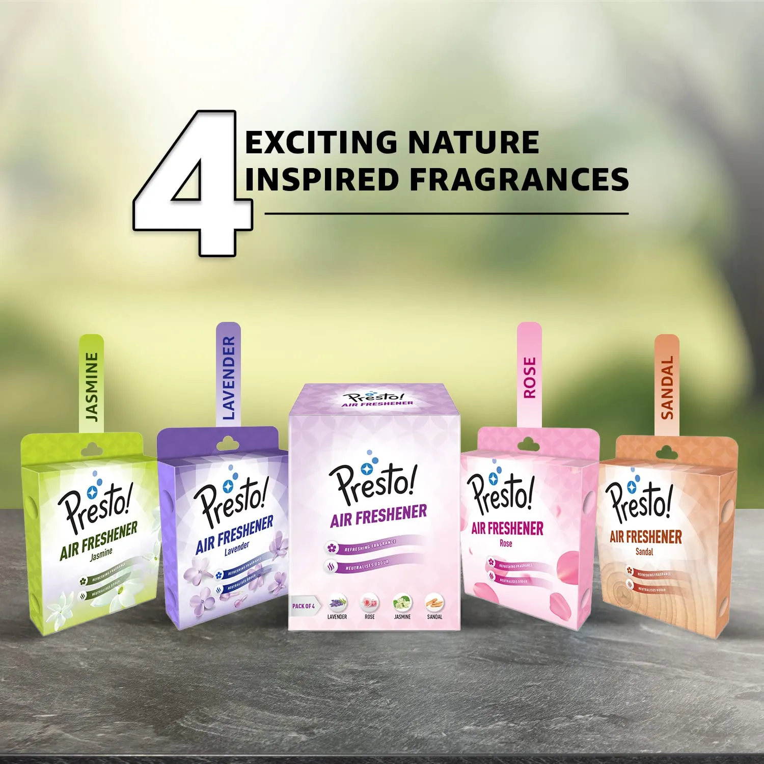 Amazon Brand - Presto! Bathroom Air Freshener Blocks For Long-Lasting Fragrance, Assorted Fragrances: Lavender, Rose, Sandal And Jasmine, Pack Of 8 (Pack Of 4 X 2 Packs)