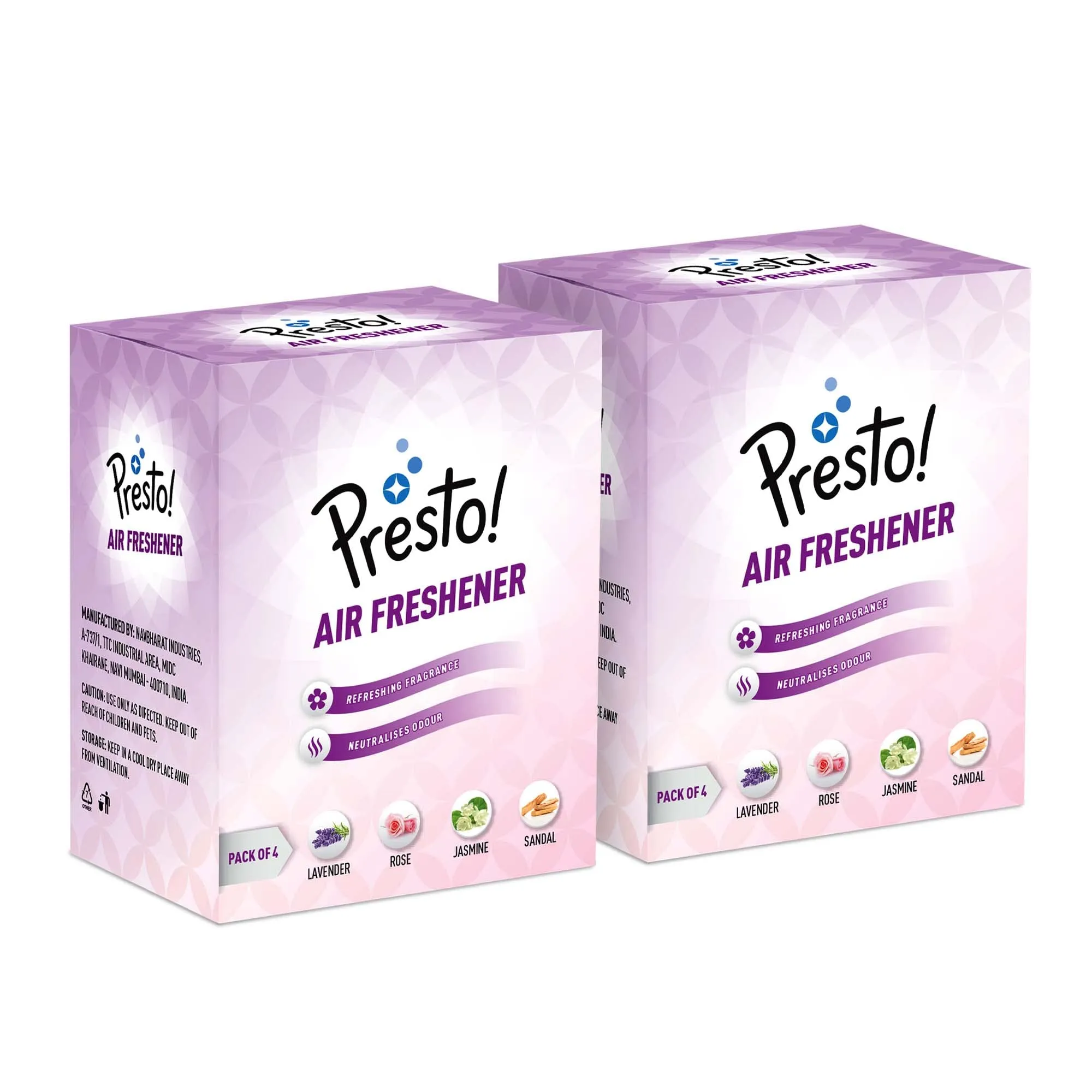 Amazon Brand - Presto! Bathroom Air Freshener Blocks For Long-Lasting Fragrance, Assorted Fragrances: Lavender, Rose, Sandal And Jasmine, Pack Of 8 (Pack Of 4 X 2 Packs)