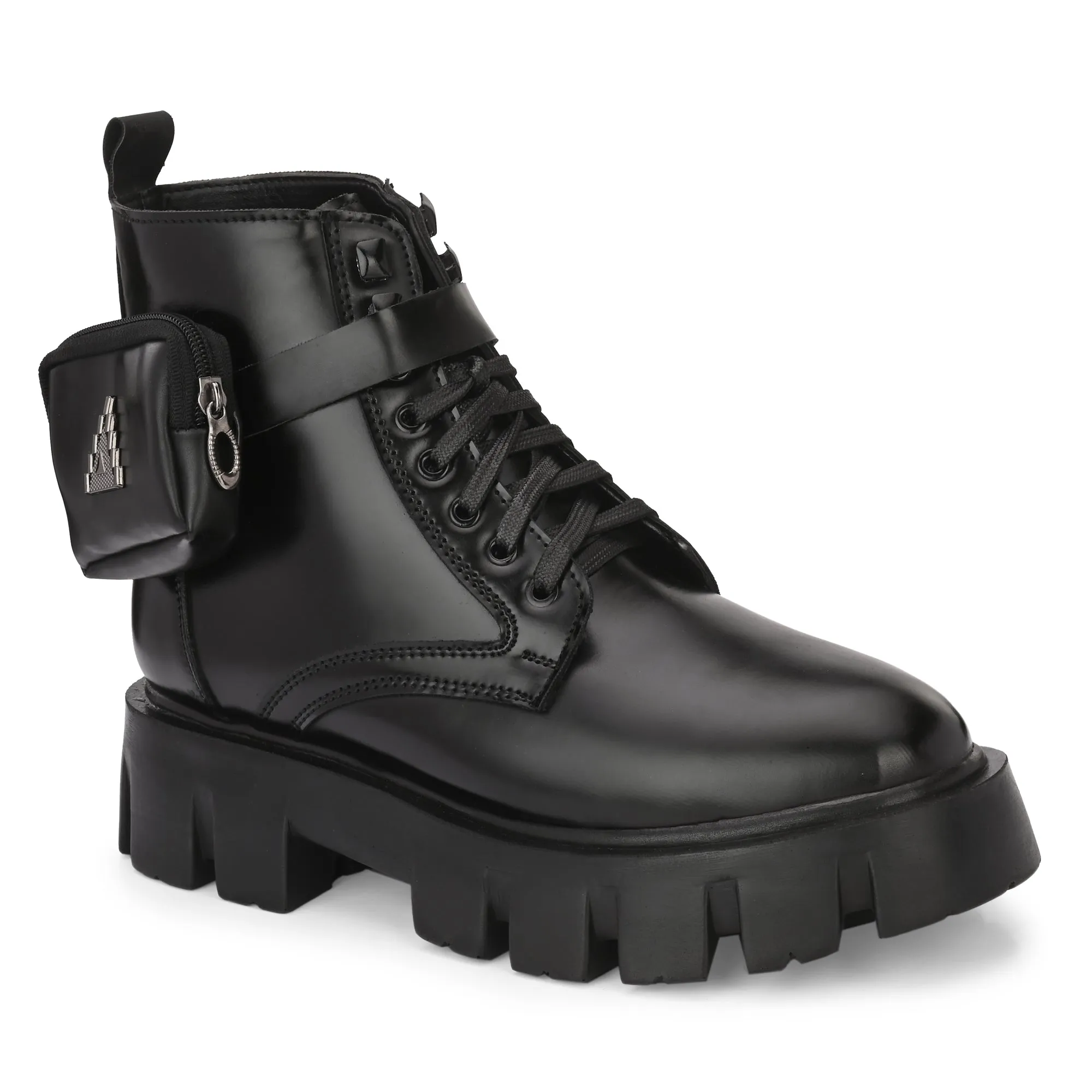 Attitudist Unisex Matte Black Stylish Side Pocket High Heel Ankle Boots