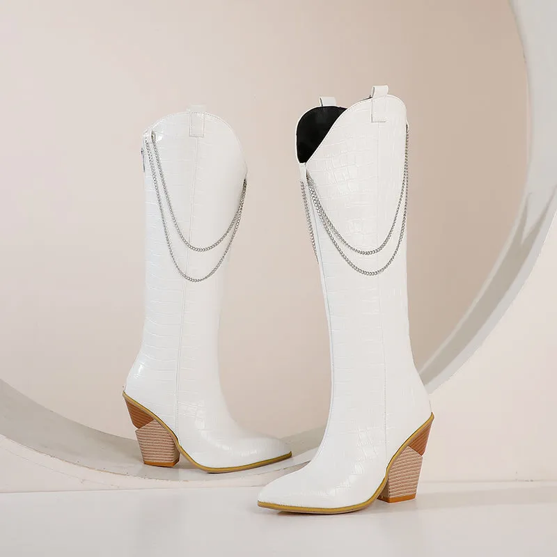 Bigsizeheels American western vintage boots - White