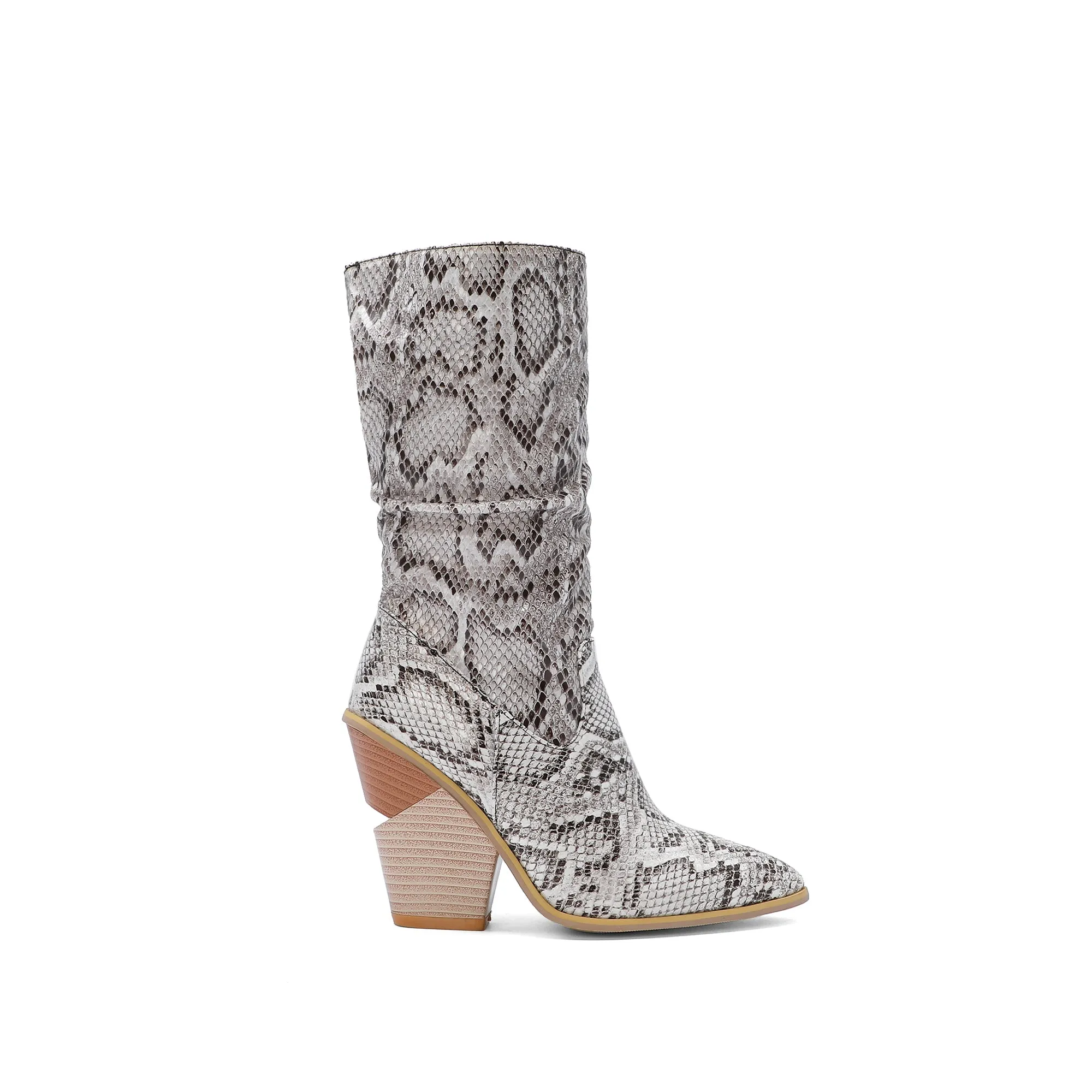 Bigsizeheels Sexy western pointy ankle boots - White