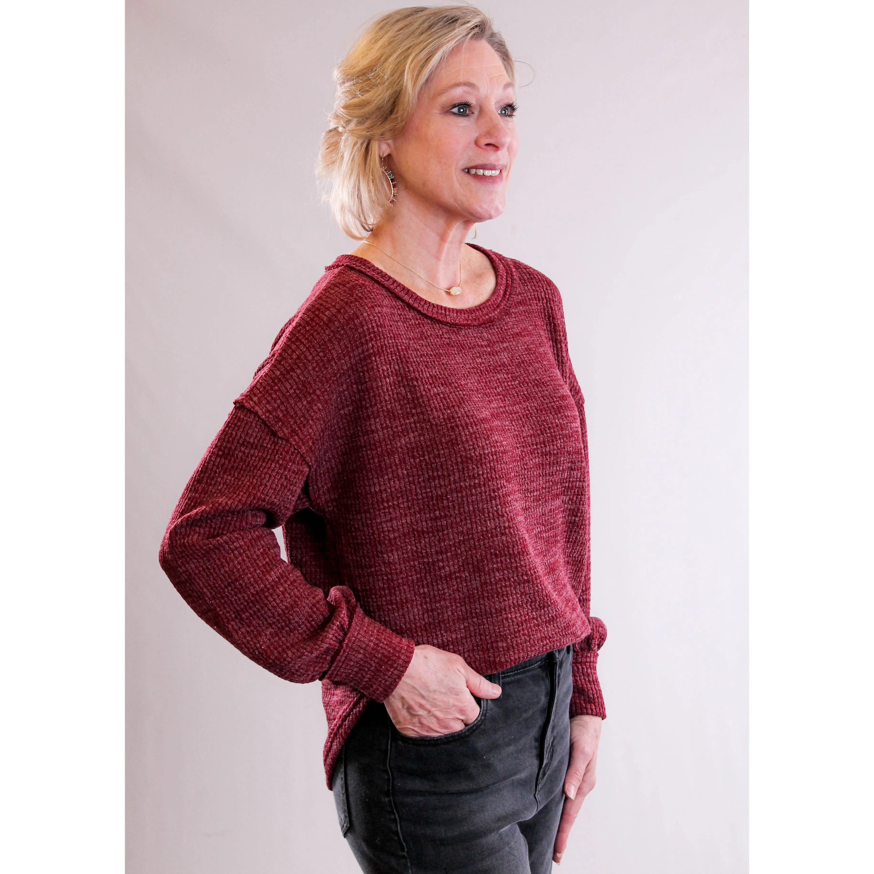 Blu Pepper Drop Shoulder Top with Long Sleeves
