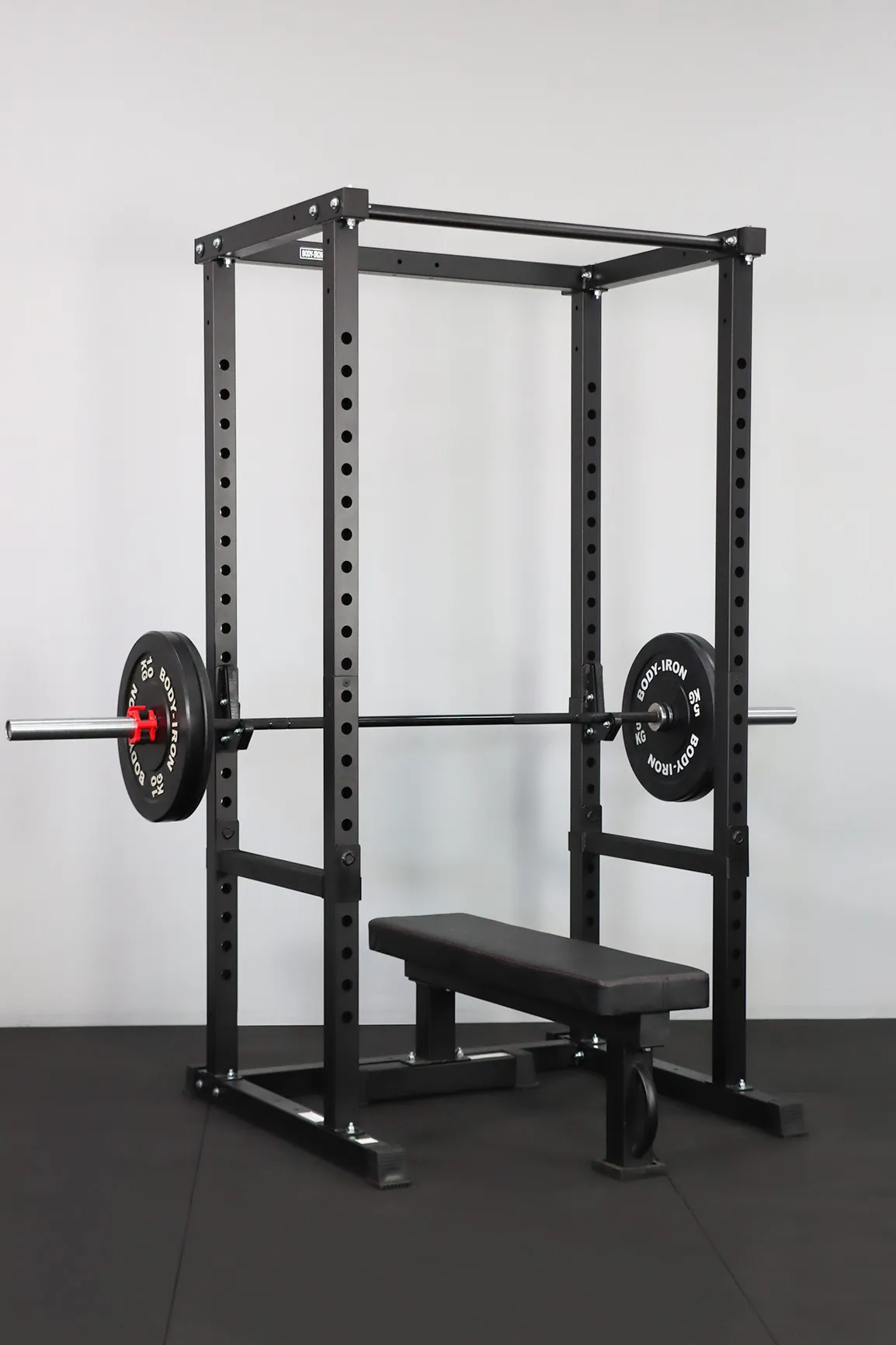 Body Iron CX44 Compact Power Rack Elite Set   120kg Olympic Barbell & Bumper Plate Set