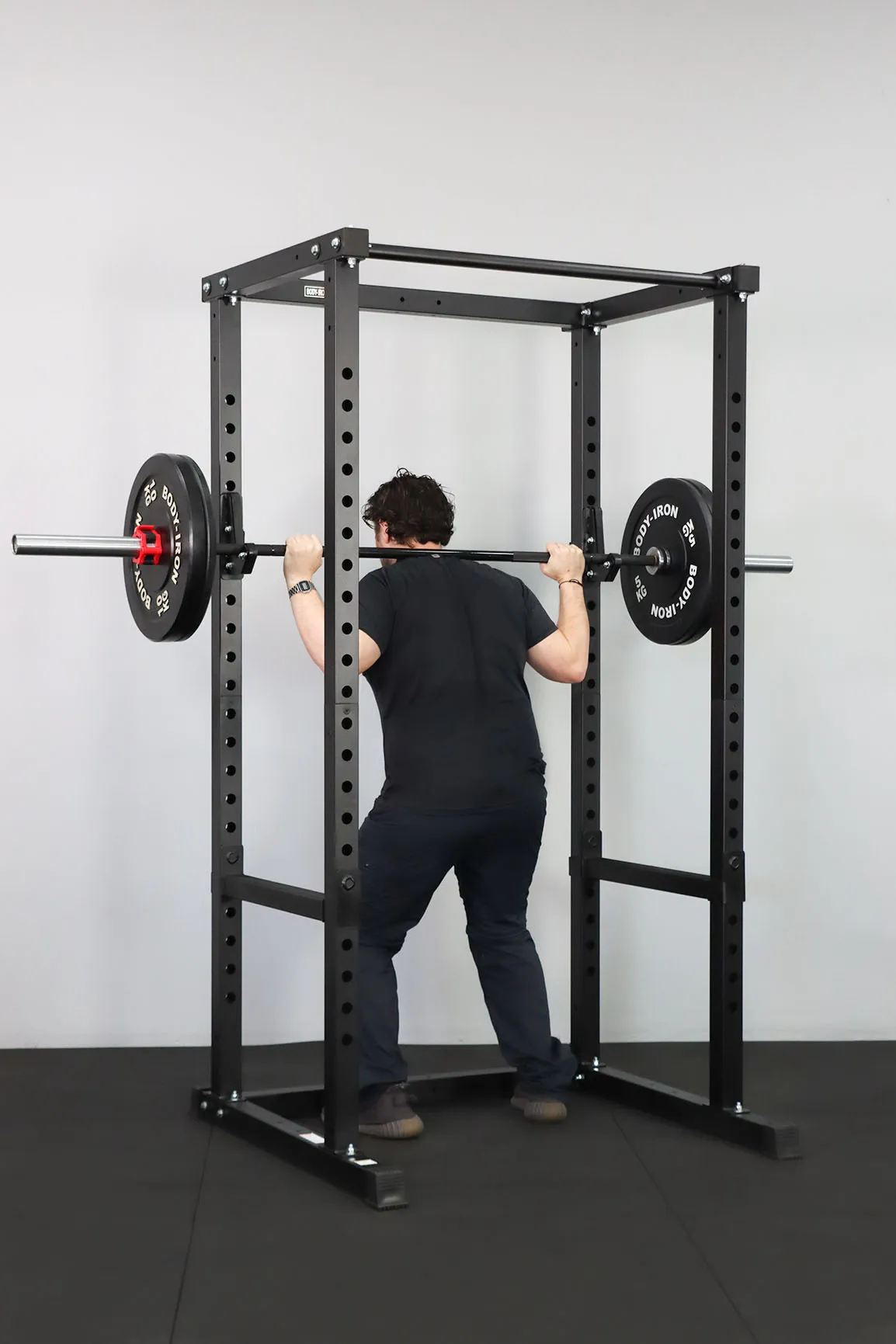 Body Iron CX44 Compact Power Rack Elite Set   120kg Olympic Barbell & Bumper Plate Set