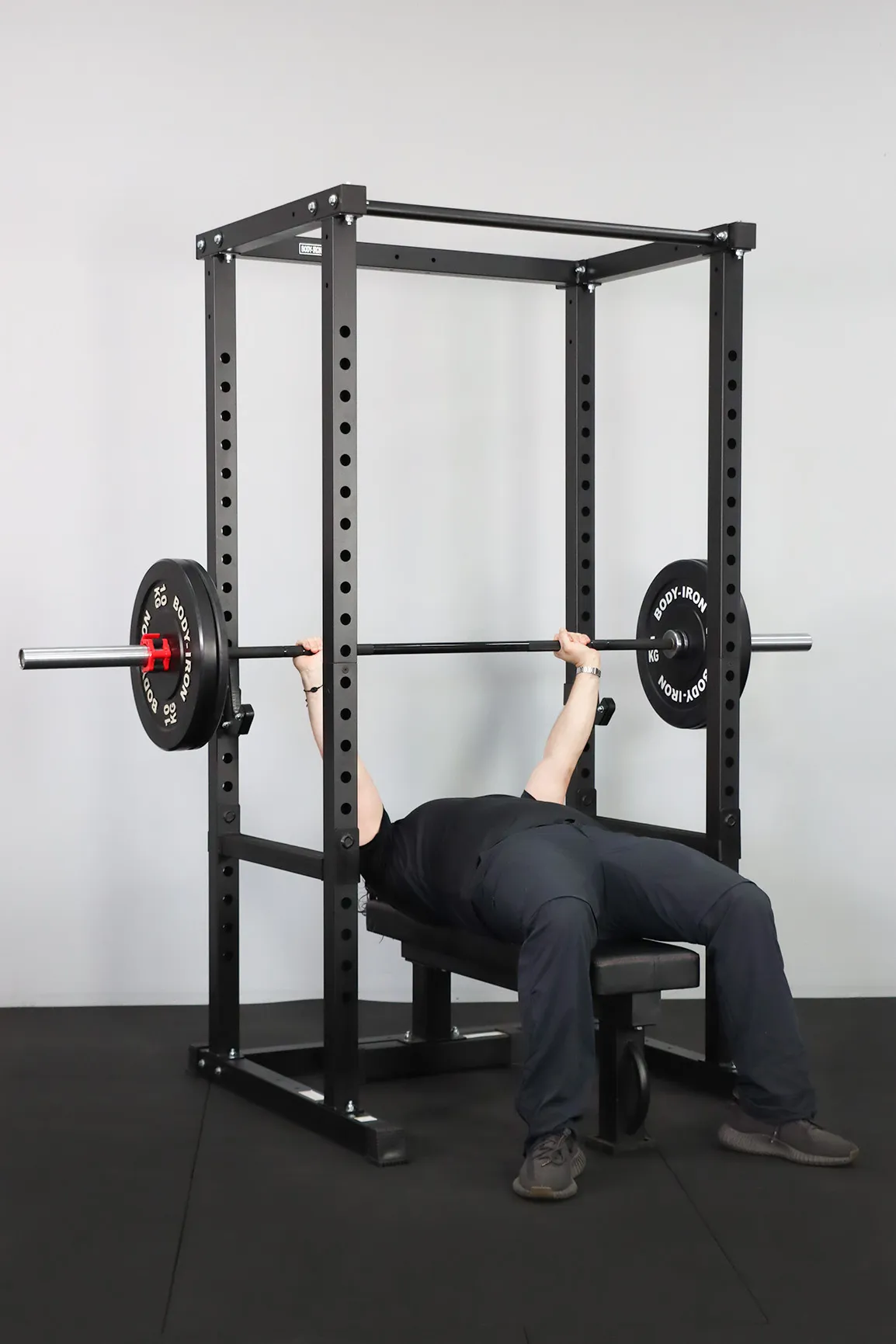 Body Iron CX44 Compact Power Rack Elite Set   120kg Olympic Barbell & Bumper Plate Set