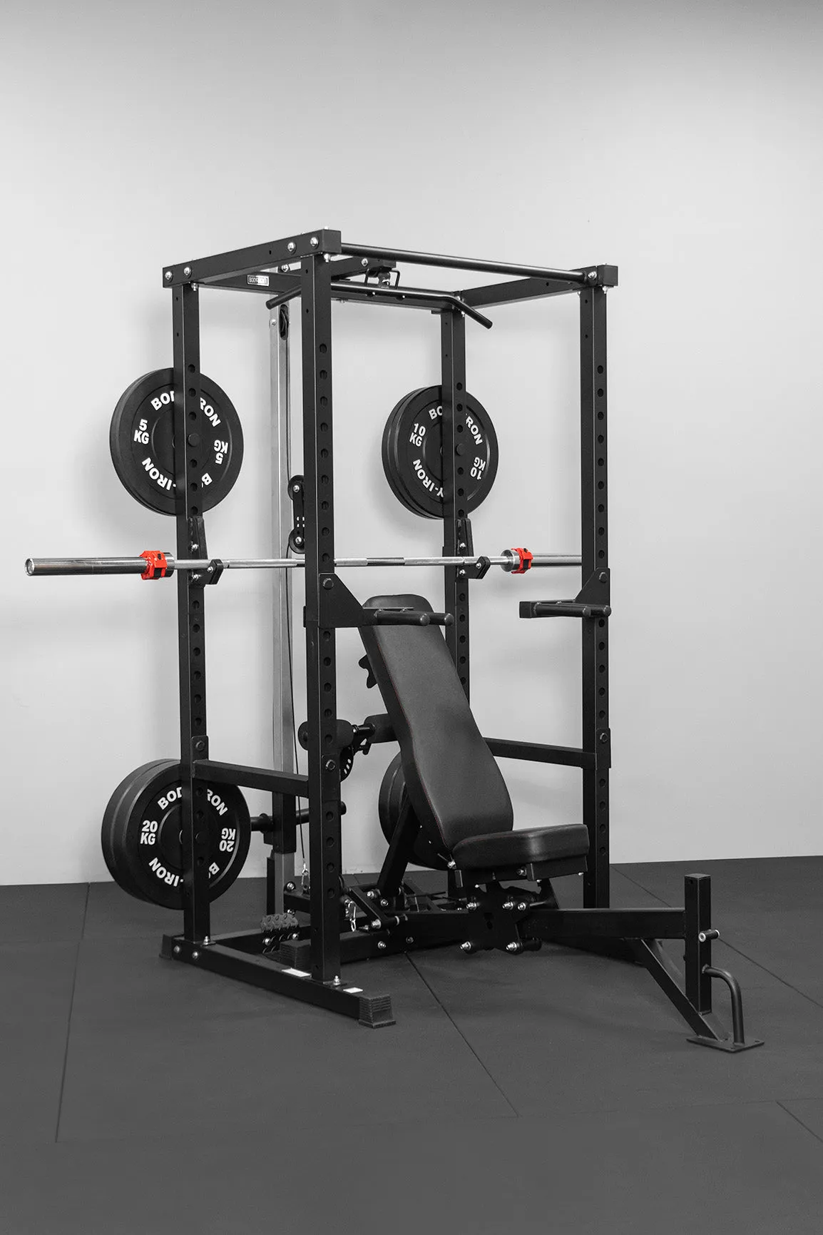 Body Iron CX44 Compact Power Rack Elite Set   120kg Olympic Barbell & Bumper Plate Set
