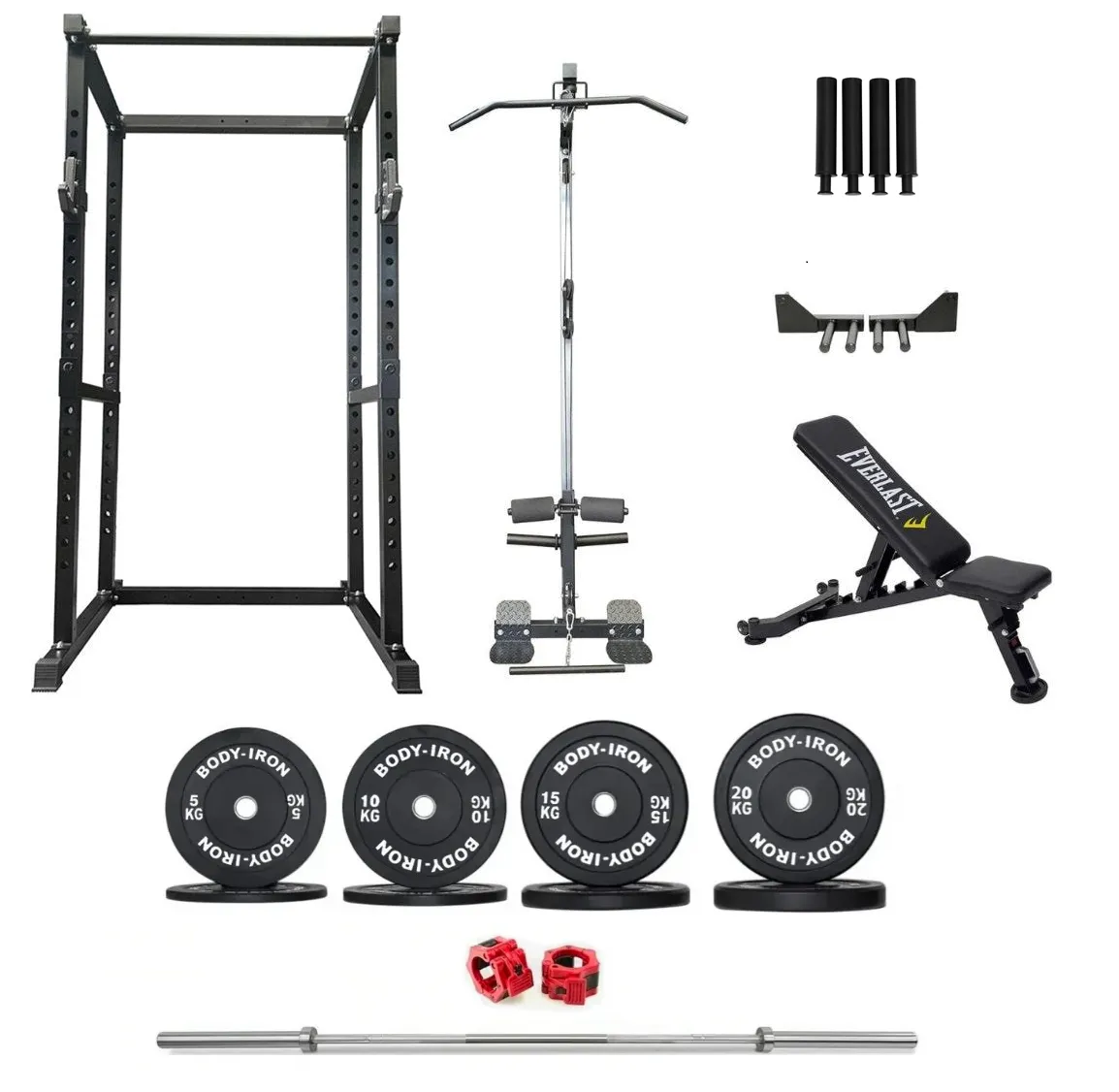 Body Iron CX44 Compact Power Rack Elite Set   120kg Olympic Barbell & Bumper Plate Set
