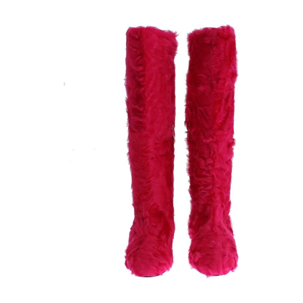 Dolce & Gabbana Elegant Pink Lambskin Fur Boots