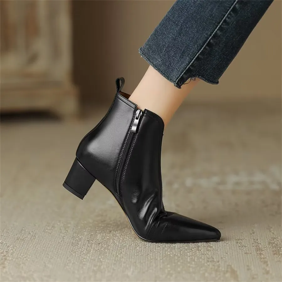 Elegant Cow Leather Pointed Toe Heel Boots
