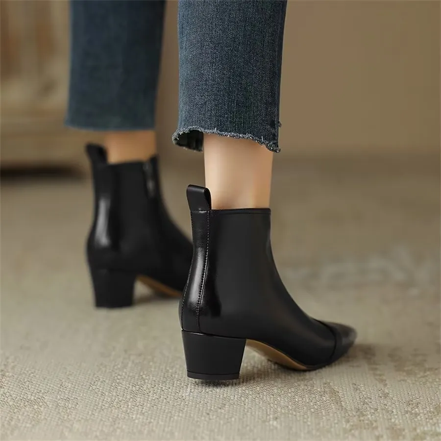 Elegant Cow Leather Pointed Toe Heel Boots