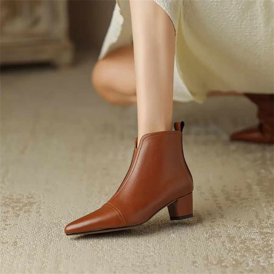 Elegant Cow Leather Pointed Toe Heel Boots