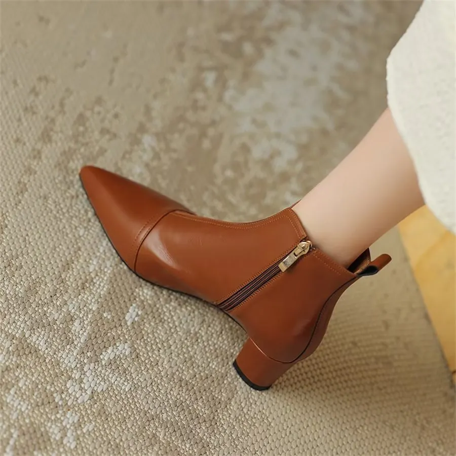 Elegant Cow Leather Pointed Toe Heel Boots
