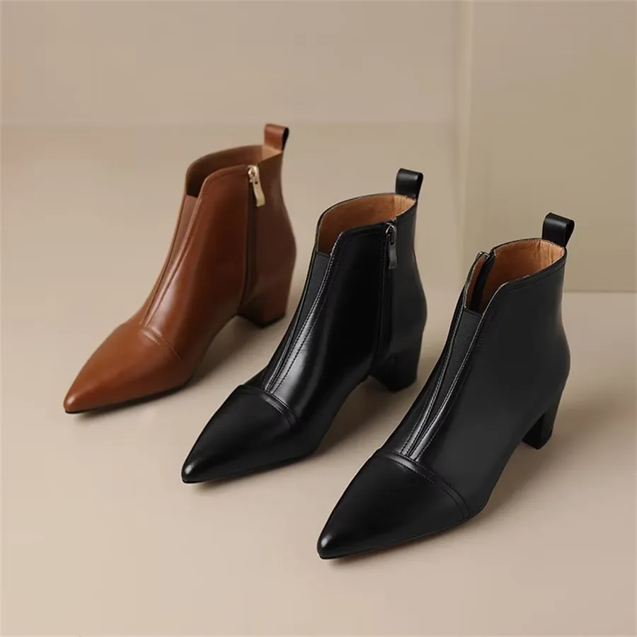 Elegant Cow Leather Pointed Toe Heel Boots