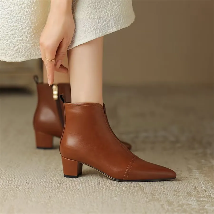 Elegant Cow Leather Pointed Toe Heel Boots