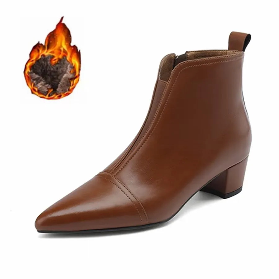 Elegant Cow Leather Pointed Toe Heel Boots