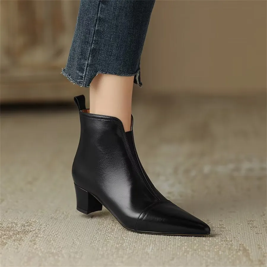 Elegant Cow Leather Pointed Toe Heel Boots
