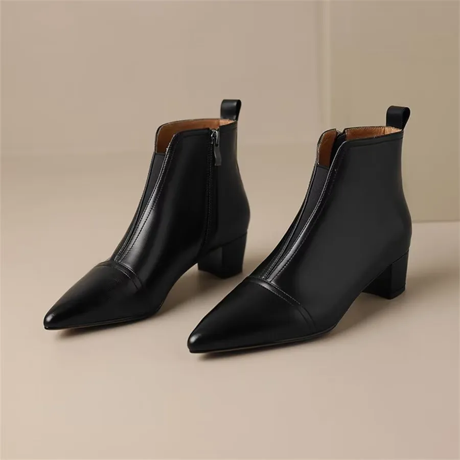 Elegant Cow Leather Pointed Toe Heel Boots