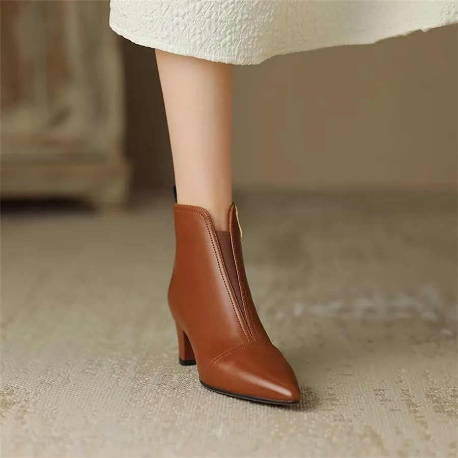Elegant Cow Leather Pointed Toe Heel Boots