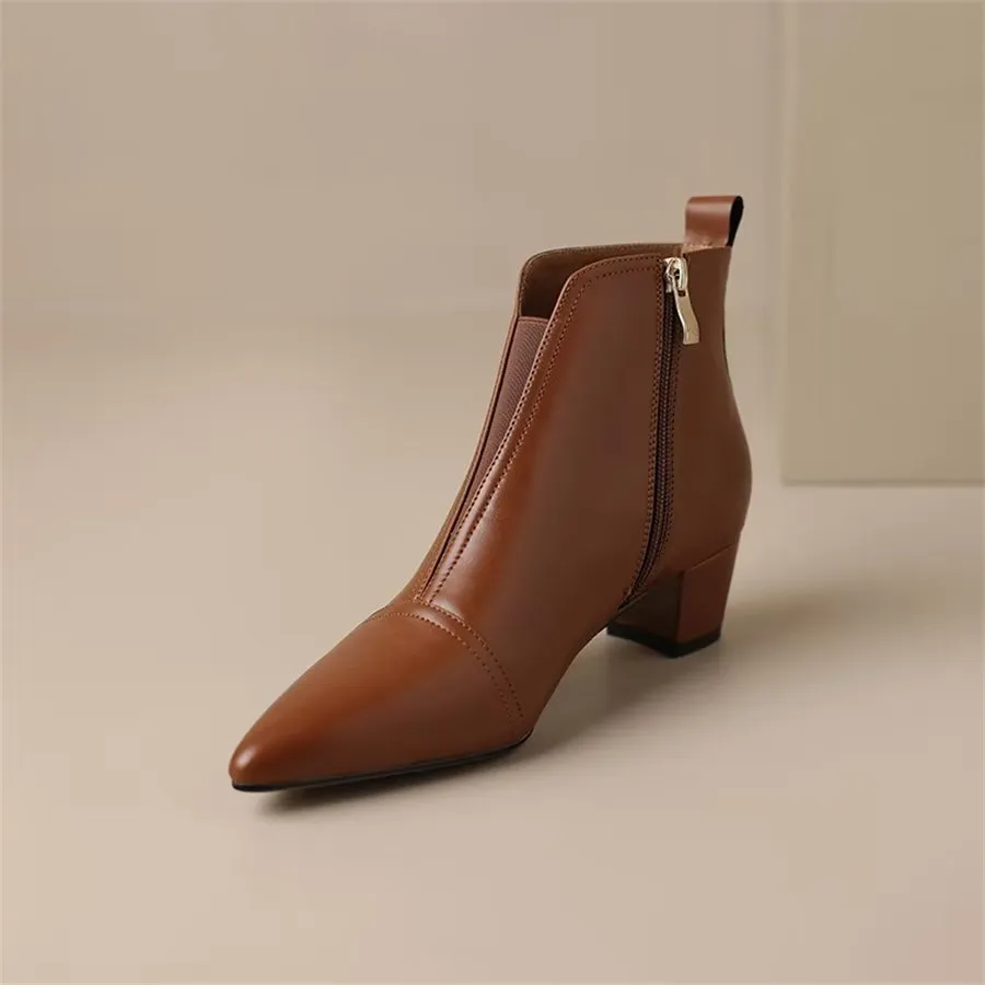Elegant Cow Leather Pointed Toe Heel Boots