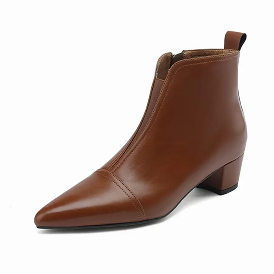 Elegant Cow Leather Pointed Toe Heel Boots
