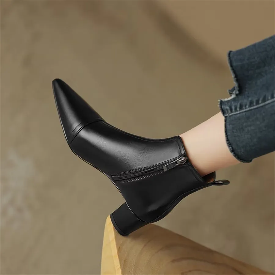 Elegant Cow Leather Pointed Toe Heel Boots