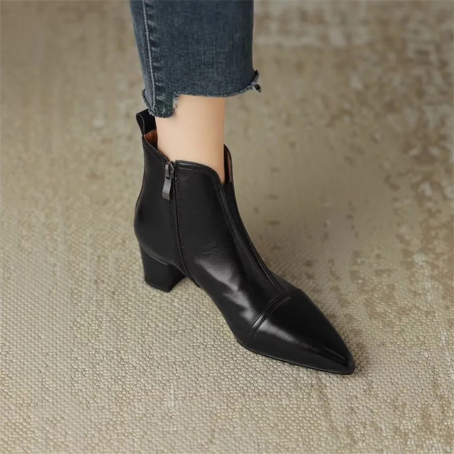 Elegant Cow Leather Pointed Toe Heel Boots