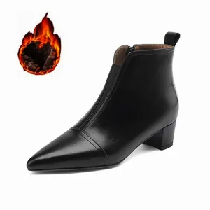 Elegant Cow Leather Pointed Toe Heel Boots