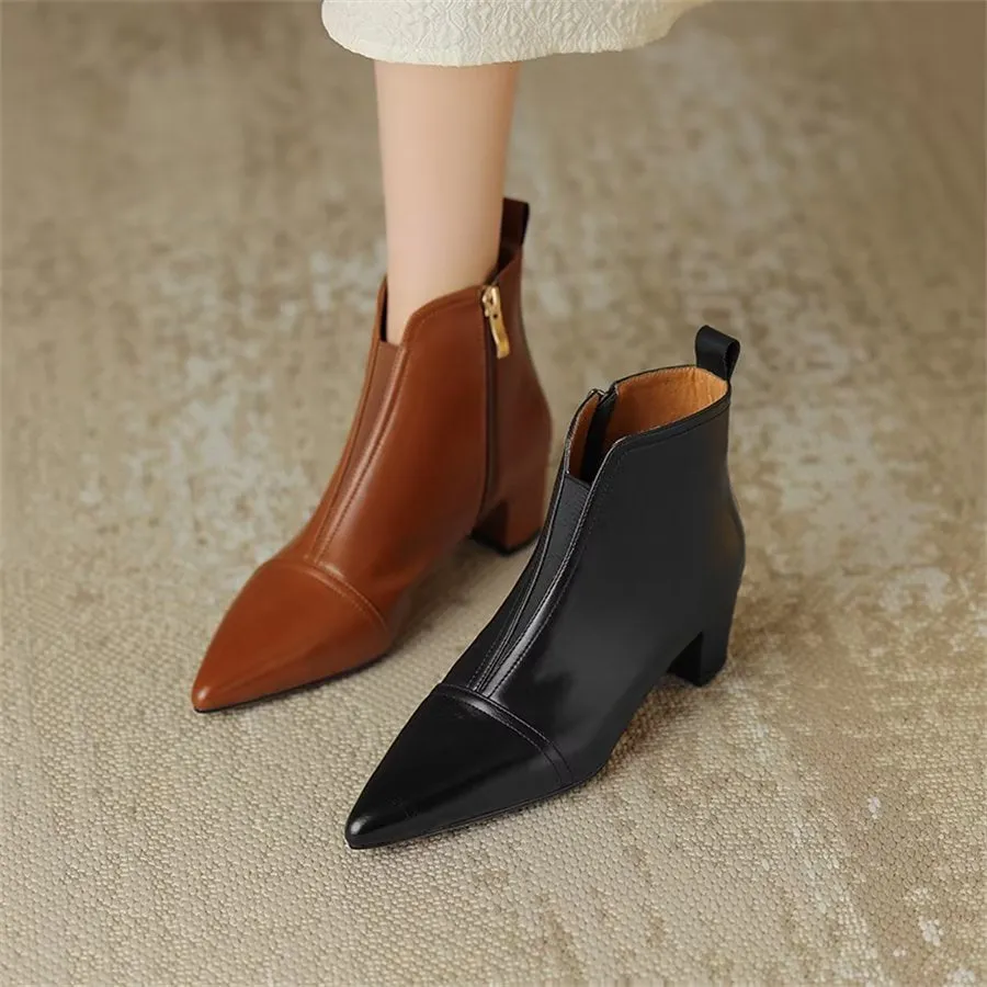 Elegant Cow Leather Pointed Toe Heel Boots