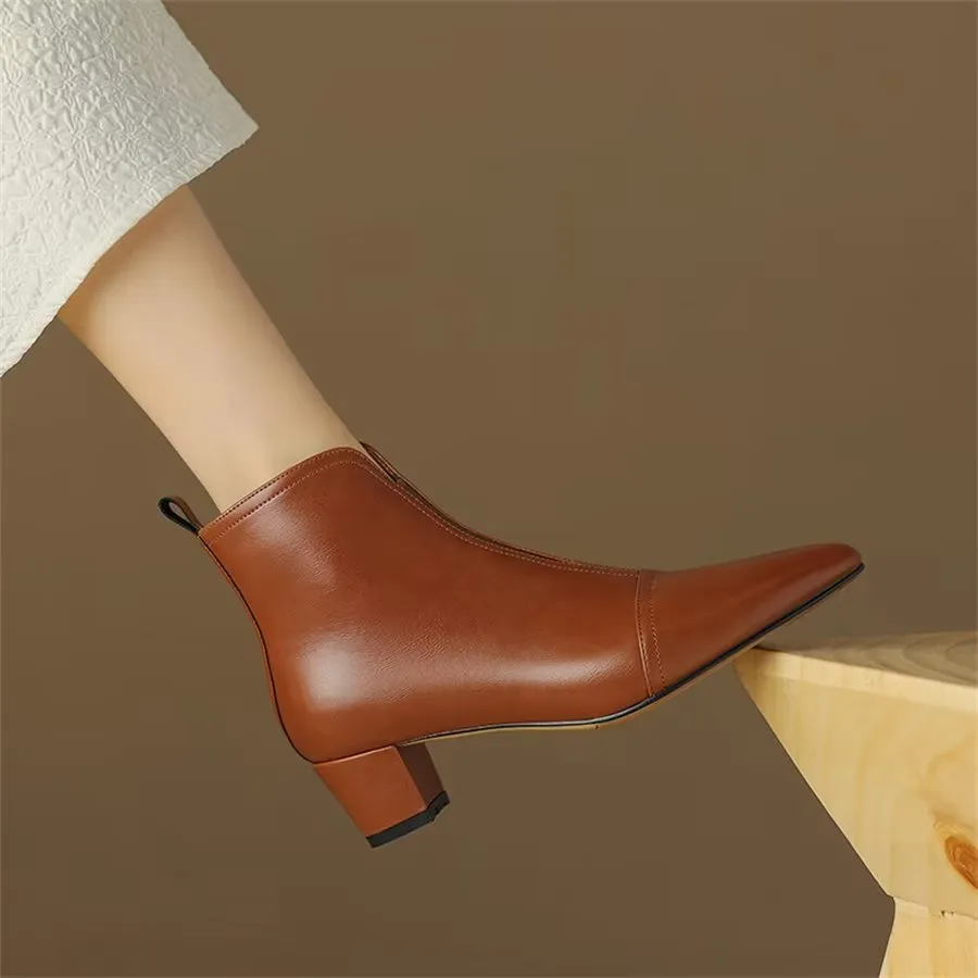 Elegant Cow Leather Pointed Toe Heel Boots