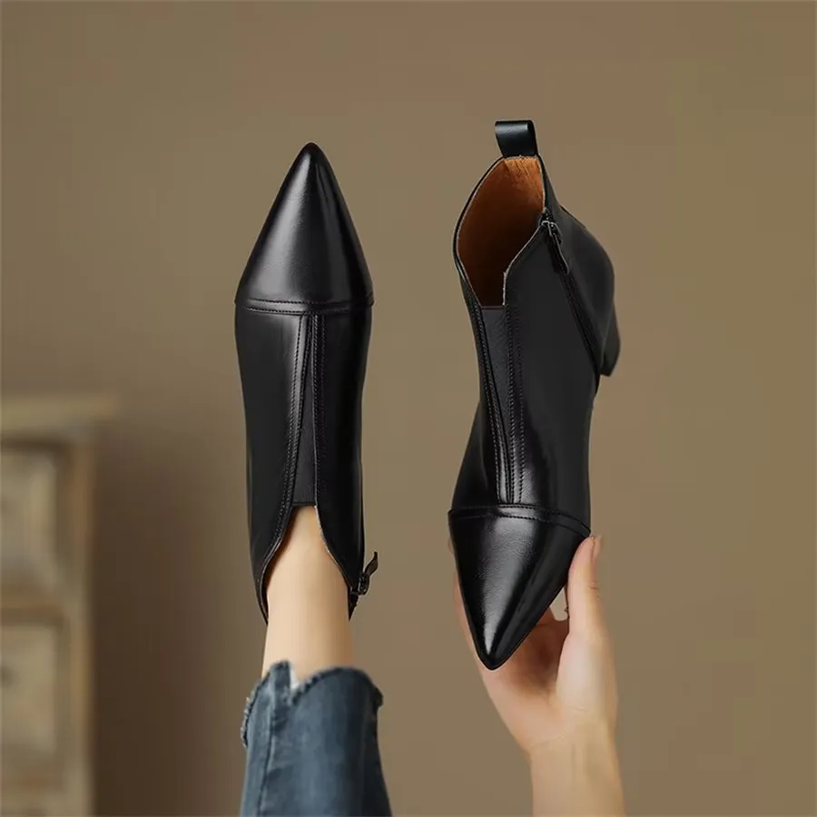 Elegant Cow Leather Pointed Toe Heel Boots