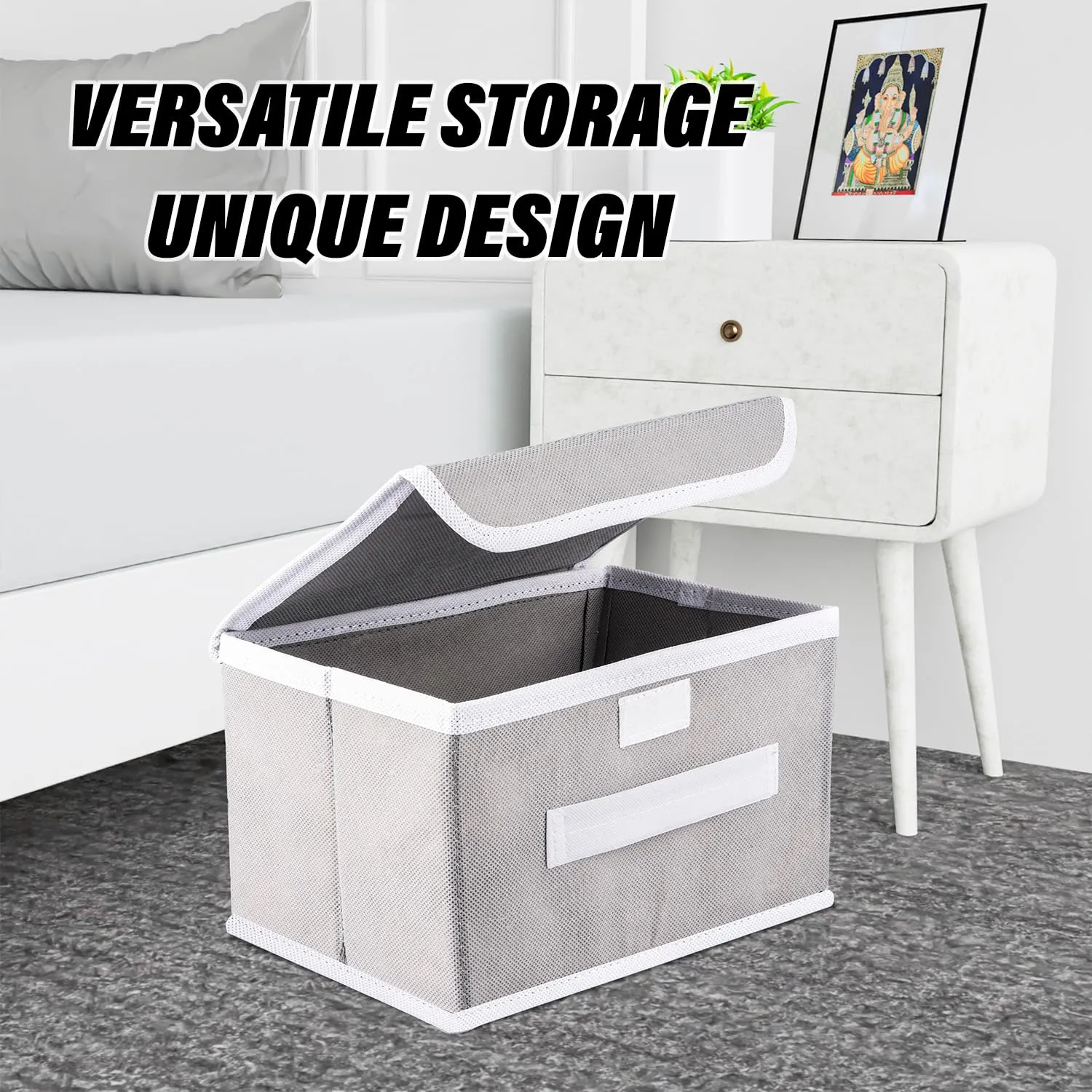 Kuber Industries Foldable Boxes For Storage - Multipurpose Storage Organizer For Clothes | Wardrobe | Closet | Toys | Books | Home - Undergarment Organizer Basket With Handle And Lid (Grey)