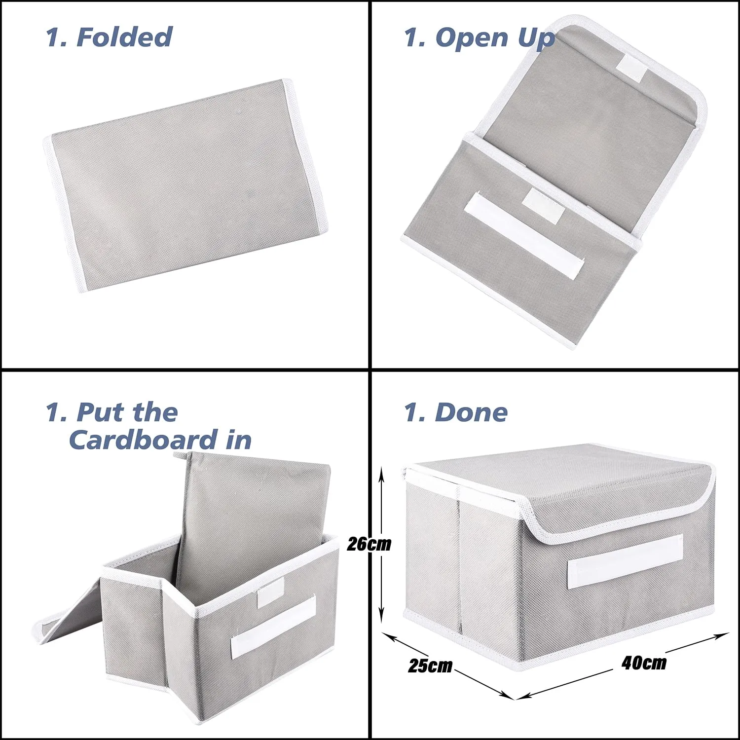 Kuber Industries Foldable Boxes For Storage - Multipurpose Storage Organizer For Clothes | Wardrobe | Closet | Toys | Books | Home - Undergarment Organizer Basket With Handle And Lid (Grey)