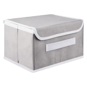 Kuber Industries Foldable Boxes For Storage - Multipurpose Storage Organizer For Clothes | Wardrobe | Closet | Toys | Books | Home - Undergarment Organizer Basket With Handle And Lid (Grey)