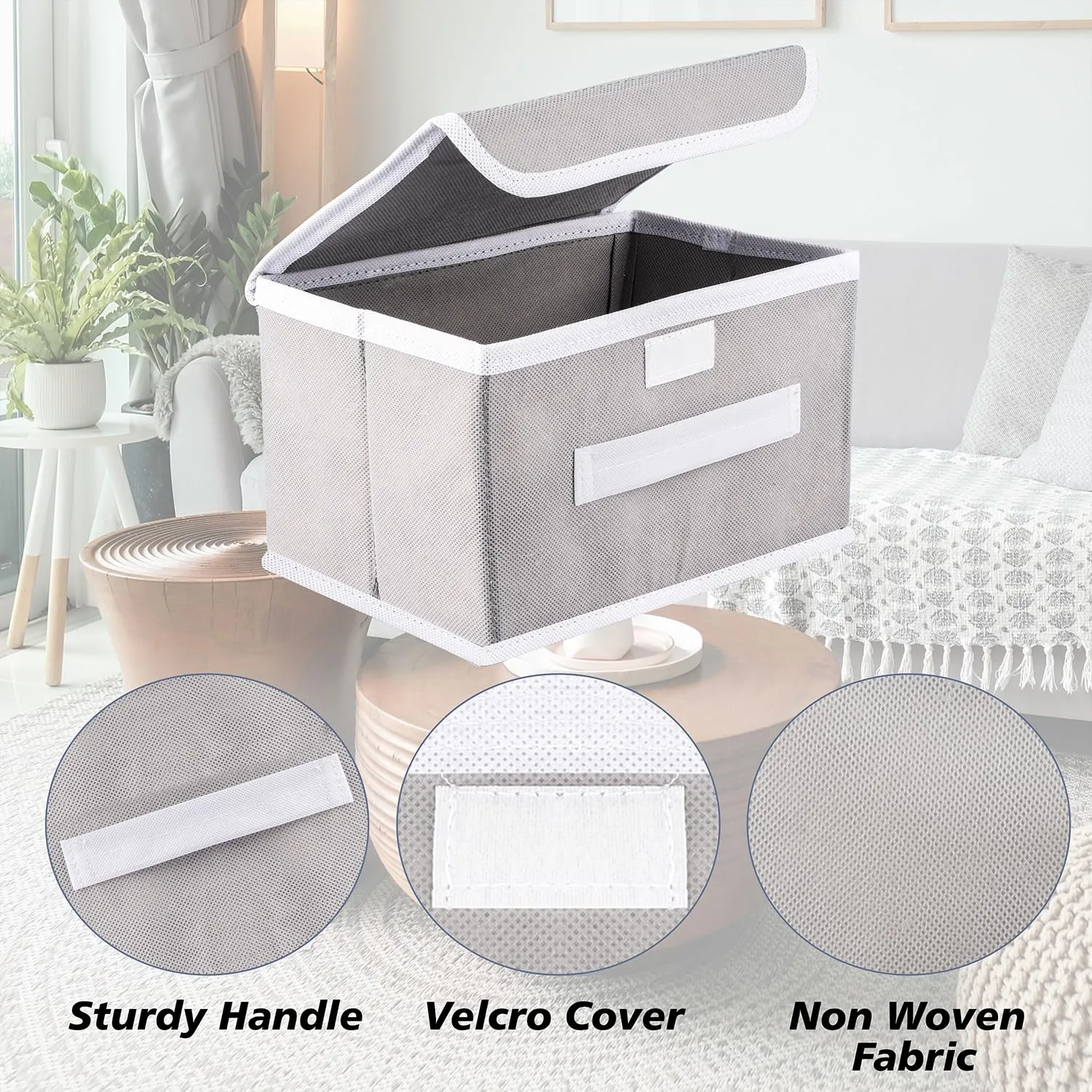 Kuber Industries Foldable Boxes For Storage - Multipurpose Storage Organizer For Clothes | Wardrobe | Closet | Toys | Books | Home - Undergarment Organizer Basket With Handle And Lid (Grey)