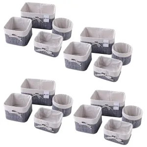 Kuber Industries Pack of 16 Bamboo Storage Basket With Liner|Fodable Storage Organizer|Box For Cloth, Toiletry, Bathroom|Capacity 12.9L, 6L, 3L, 3.3L|GREY|