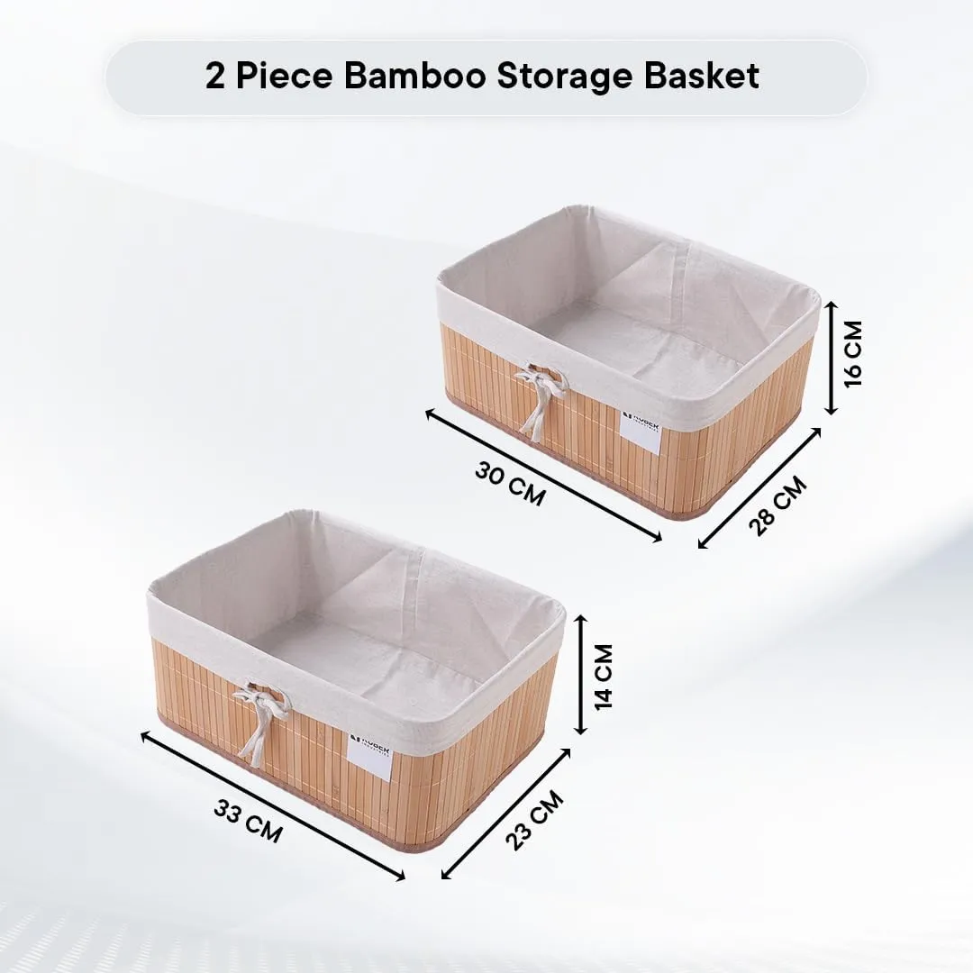 Kuber Industries Pack of 8 Bamboo Storage Basket With Liner|Fodable Storage Organizer|Box For Cloth, Toiletry, Bathroom|Capacity 17L, 10.6L|Natural|