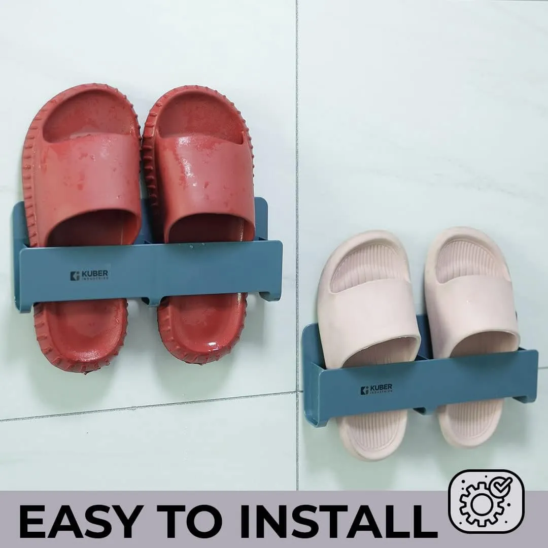 Kuber Industries Wall Mounted Shoe Rack for Home|Super Quality ABS/PVC|Compact & Durable|Self-Adhesive & Easy to Install|Unique Design|Shoe Stand For Bathroom & Bedroom|Set Of 2|1354A|Blue (Pack Of 5)
