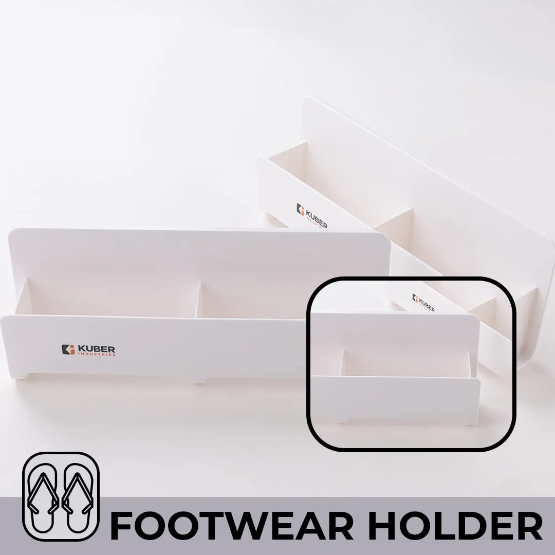 Kuber Industries Wall Mounted Shoe Rack for Home|Super Quality ABS/PVC|Compact & Durable|Self-Adhesive Unique Design|Shoe Stand for Bathroom & Bedroom|Set of 2|1354B|White(Pack of 2)