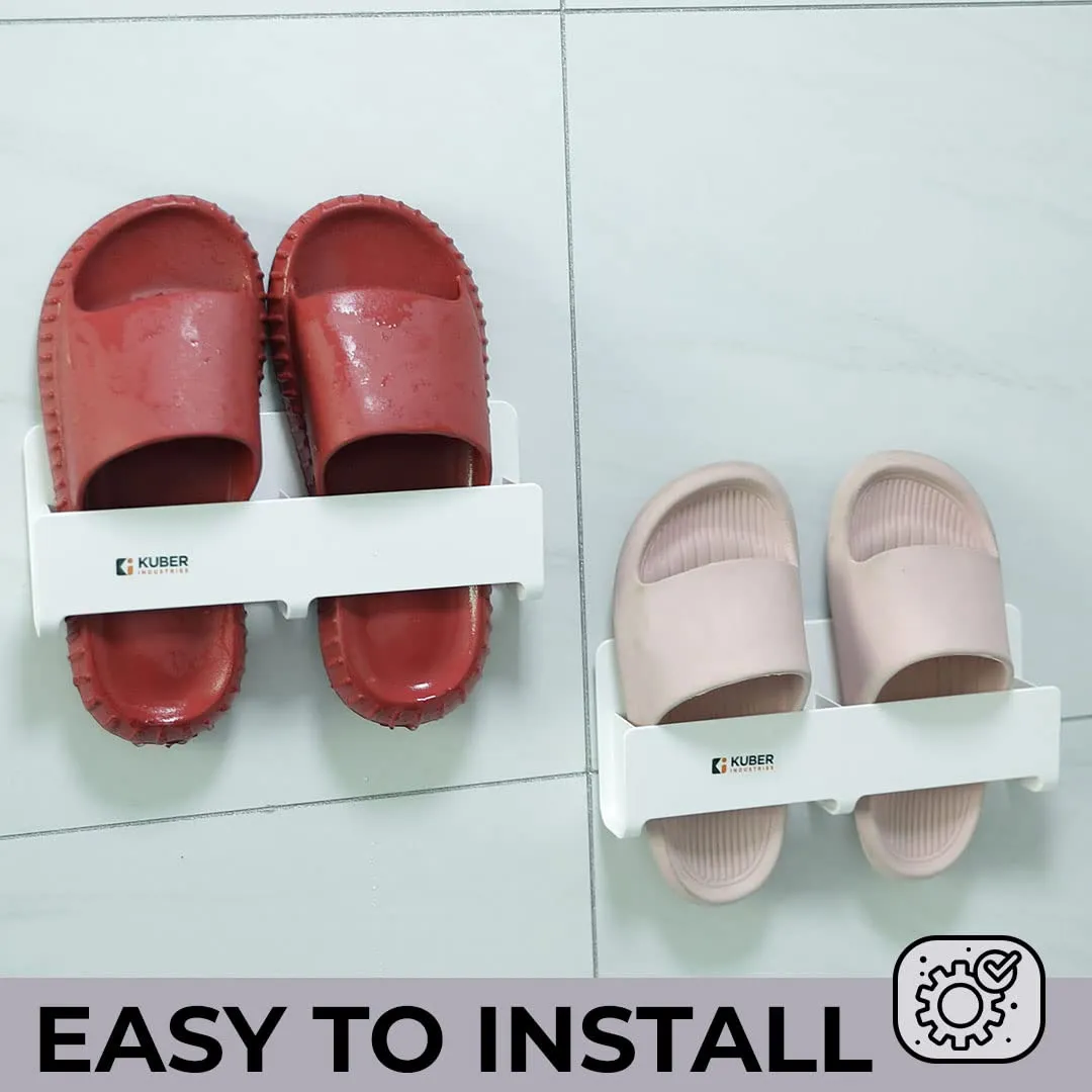 Kuber Industries Wall Mounted Shoe Rack for Home|Super Quality ABS/PVC|Compact & Durable|Self-Adhesive Unique Design|Shoe Stand for Bathroom & Bedroom|Set of 2|1354B|White(Pack of 2)