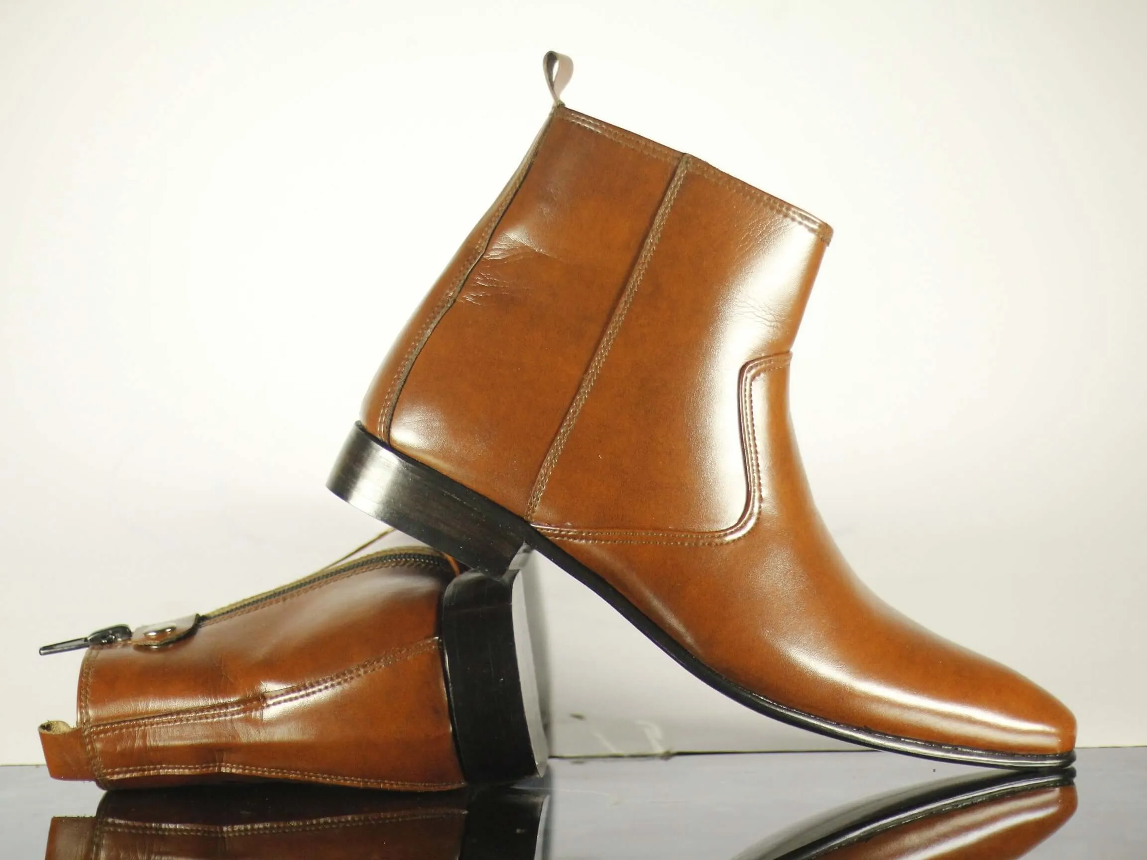 Men Fashion Elegant Brown Boots, Zipper Chelsea Boot, Ankle Boot,Men's Boot,Dress Boot,Leather Boot