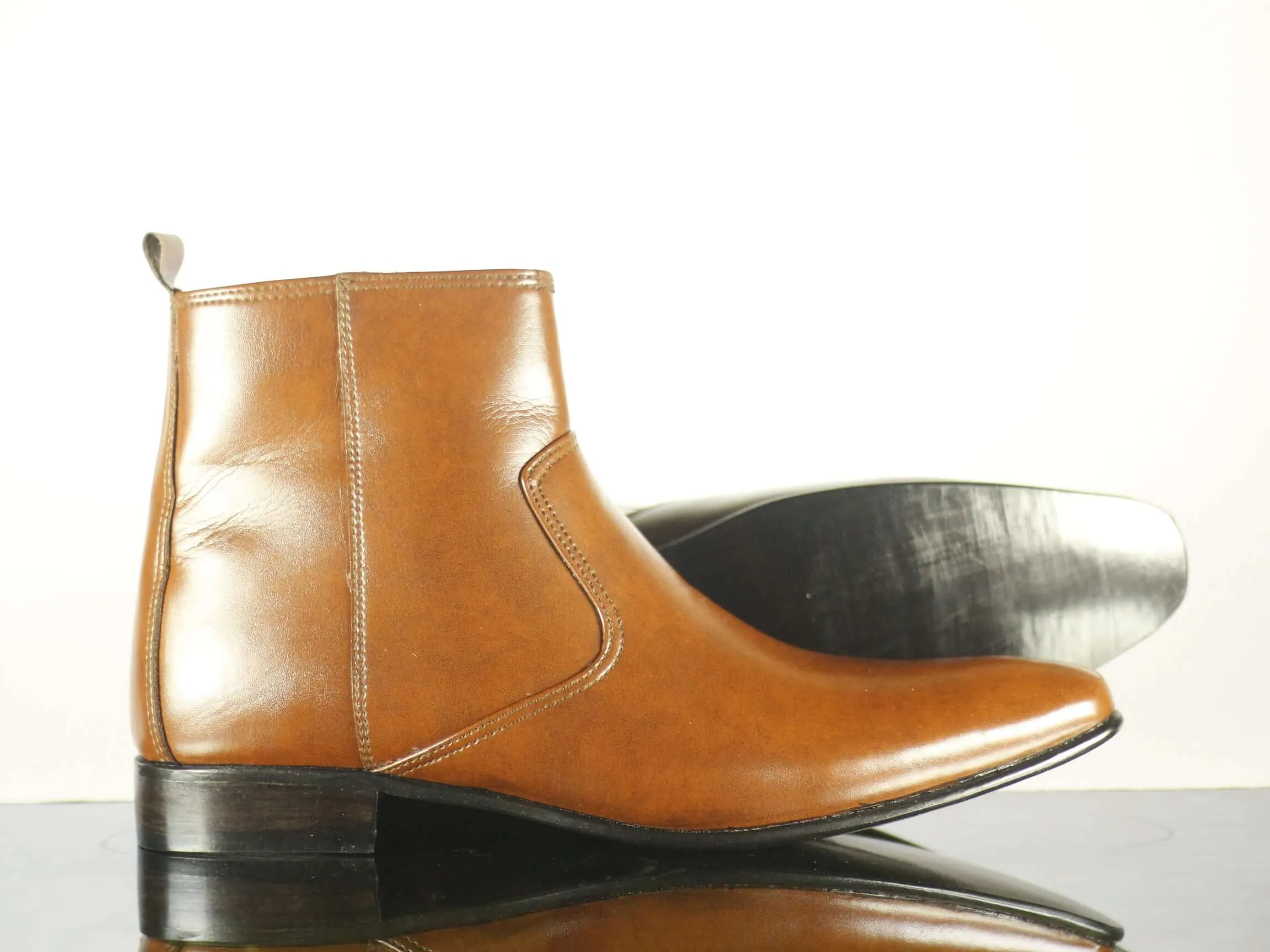 Men Fashion Elegant Brown Boots, Zipper Chelsea Boot, Ankle Boot,Men's Boot,Dress Boot,Leather Boot
