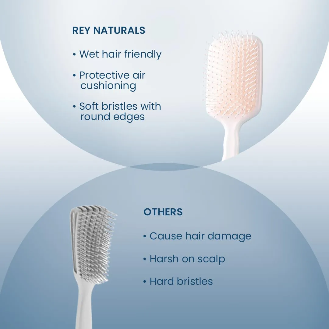 Rey Naturals Detangler Hair Brush | Flexible Bristles | Paddle Brush with Cushioning | Wet & Dry Hair | Pain Free Detangling |Hair Comb | Hair brush for Women and Men (Beige)