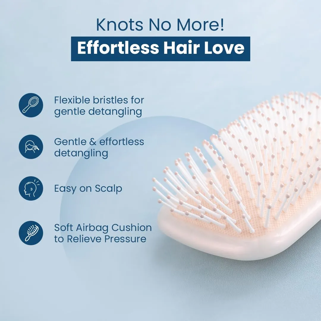 Rey Naturals Detangler Hair Brush | Flexible Bristles | Paddle Brush with Cushioning | Wet & Dry Hair | Pain Free Detangling |Hair Comb | Hair brush for Women and Men (Beige)