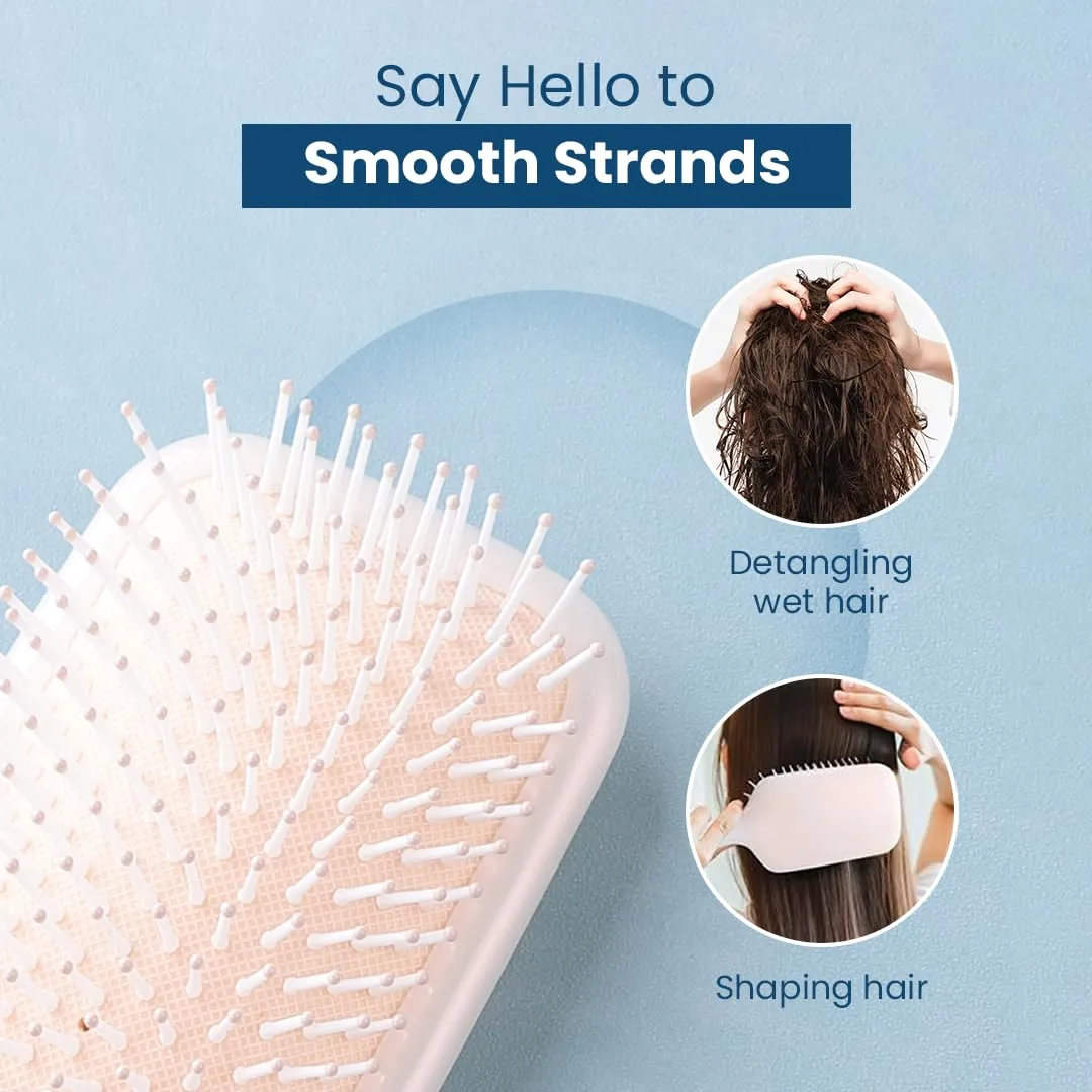 Rey Naturals Detangler Hair Brush | Flexible Bristles | Paddle Brush with Cushioning | Wet & Dry Hair | Pain Free Detangling |Hair Comb | Hair brush for Women and Men (Beige)