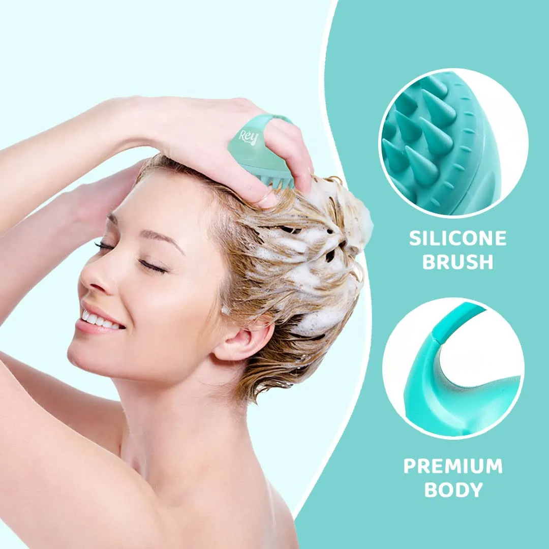Rey Naturals Hair Scalp Massager Shampoo Brush - Hair Growth, Scalp Care, and Relaxation - Soft Bristles for Gentle Massage - Pink Color (Blue)