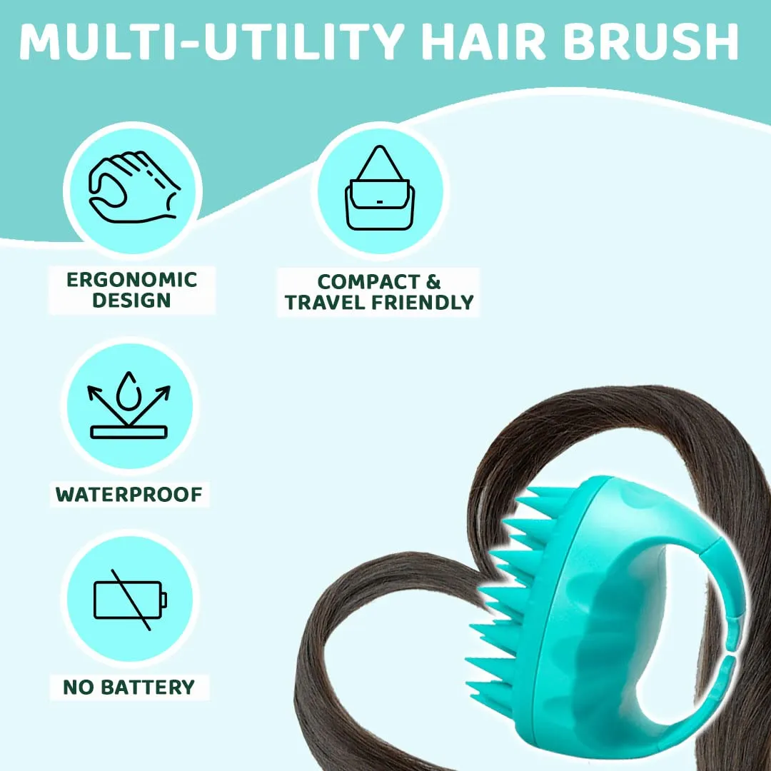 Rey Naturals Hair Scalp Massager Shampoo Brush - Hair Growth, Scalp Care, and Relaxation - Soft Bristles for Gentle Massage - Pink Color (Blue)