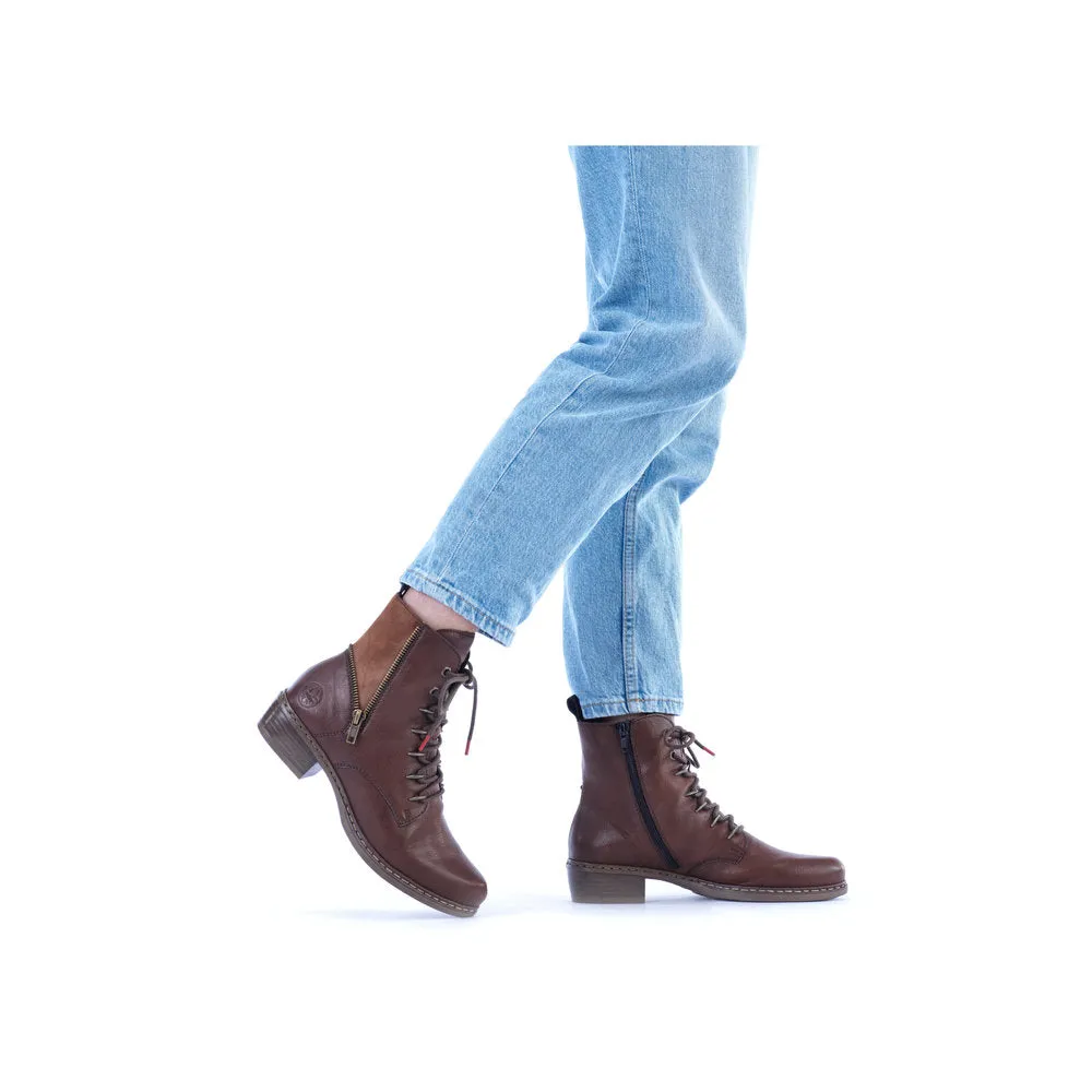 Rieker Y0800-24 Ladies Brown Zip & Lace Ankle Boots