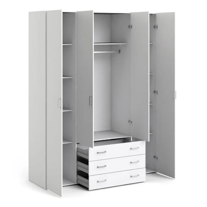 Space Wardrobe 4 Doors 3 Drawers in White 2000