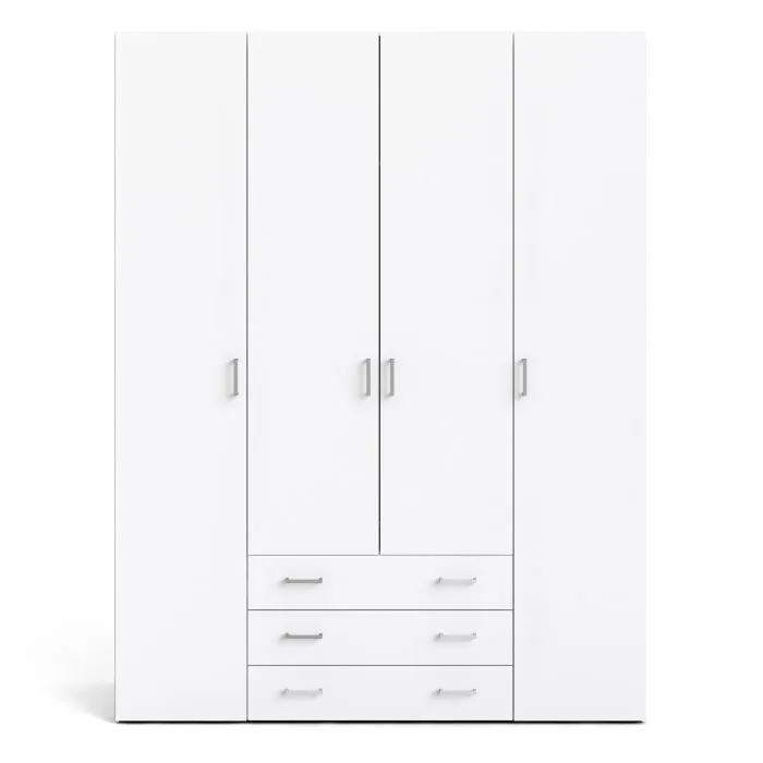 Space Wardrobe 4 Doors 3 Drawers in White 2000